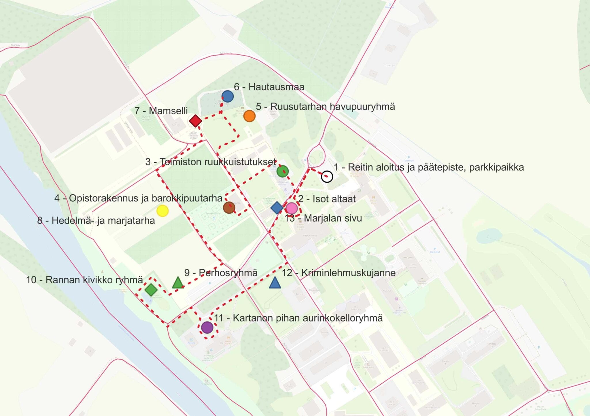 Karttakuva Lepaan arboretumin puista