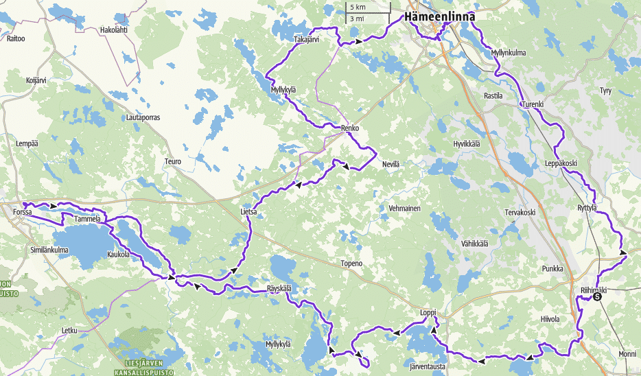 Kuva reittikartasta.