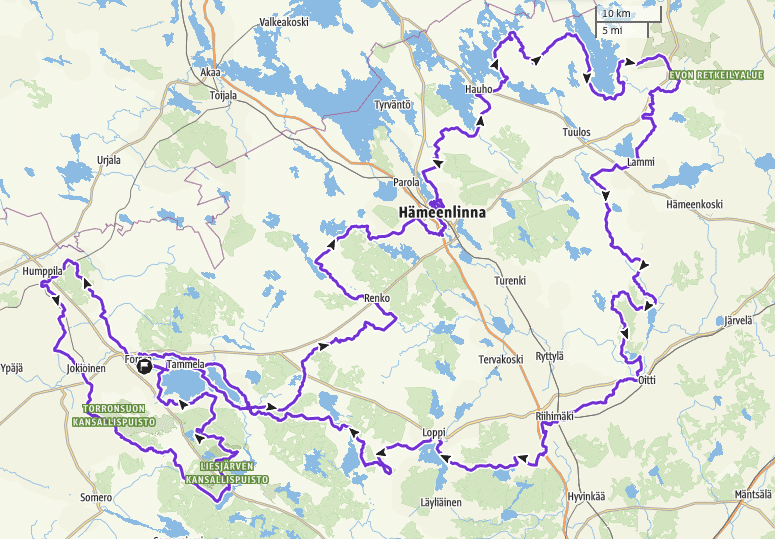 Kuva reittikartasta.